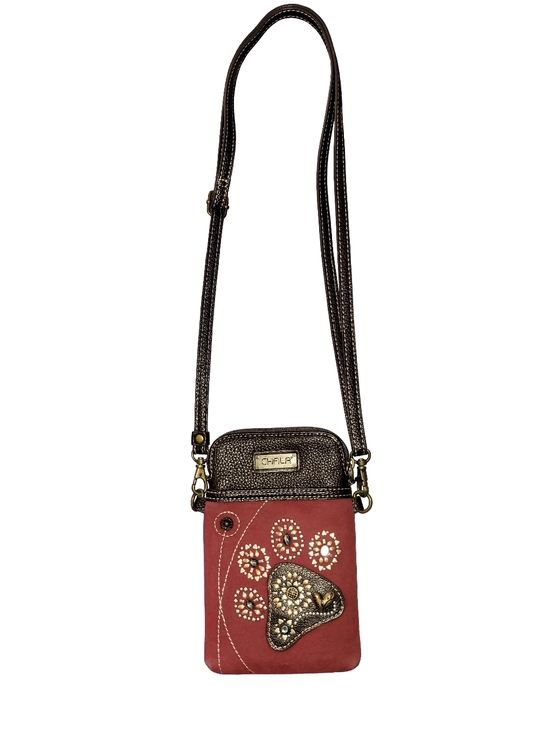 Chala Paw Print Cell Phone Crossbody Bag Maroon/Burgundy - EUC - Picture 2 of 11